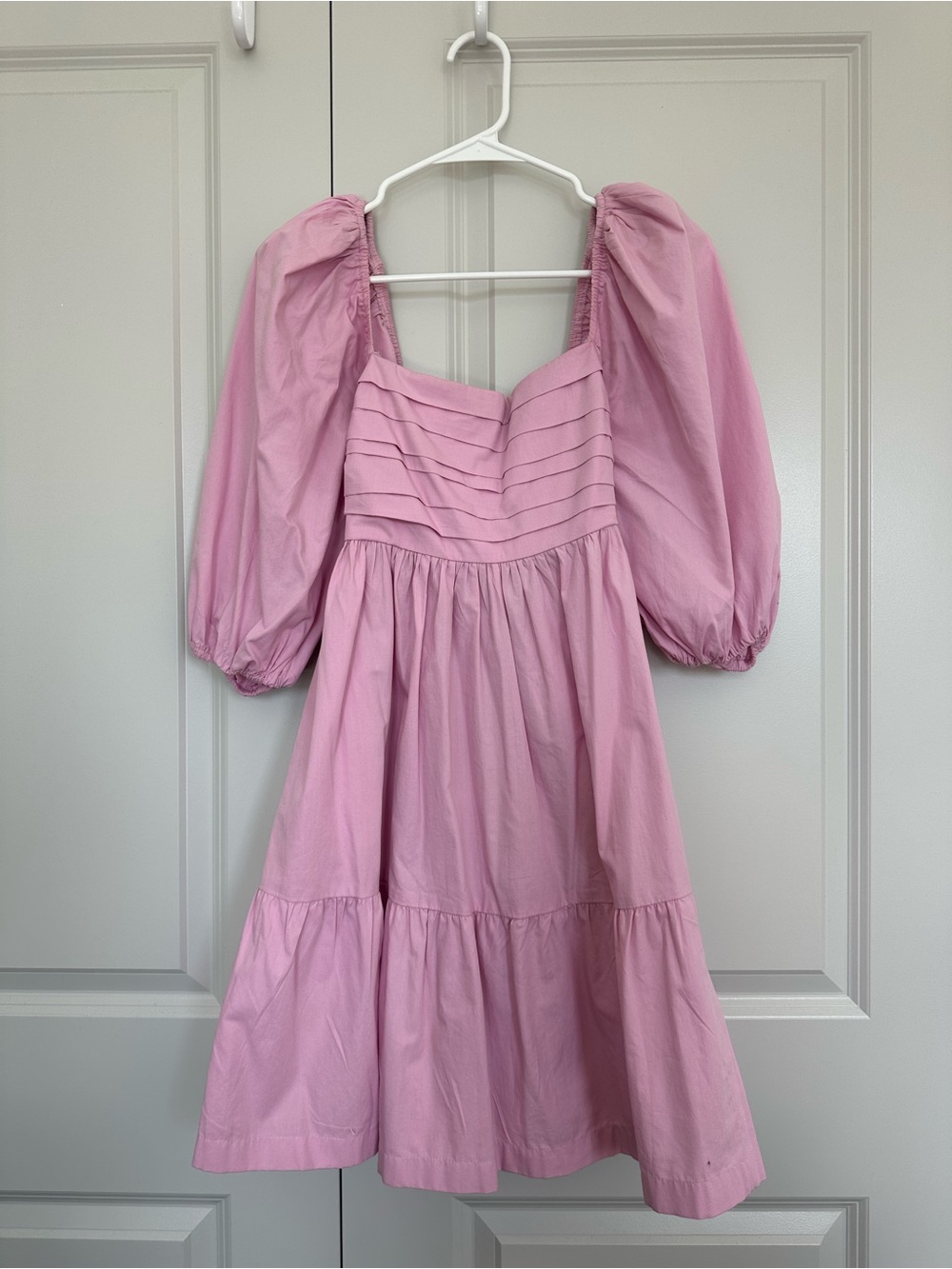 Abercrombie & Fitch Pink Puff-Sleeve Tiered Mini Dress